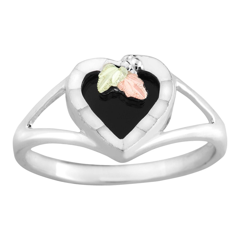 Black Hills Gold on Sterling Silver Black Onyx Heart Ring