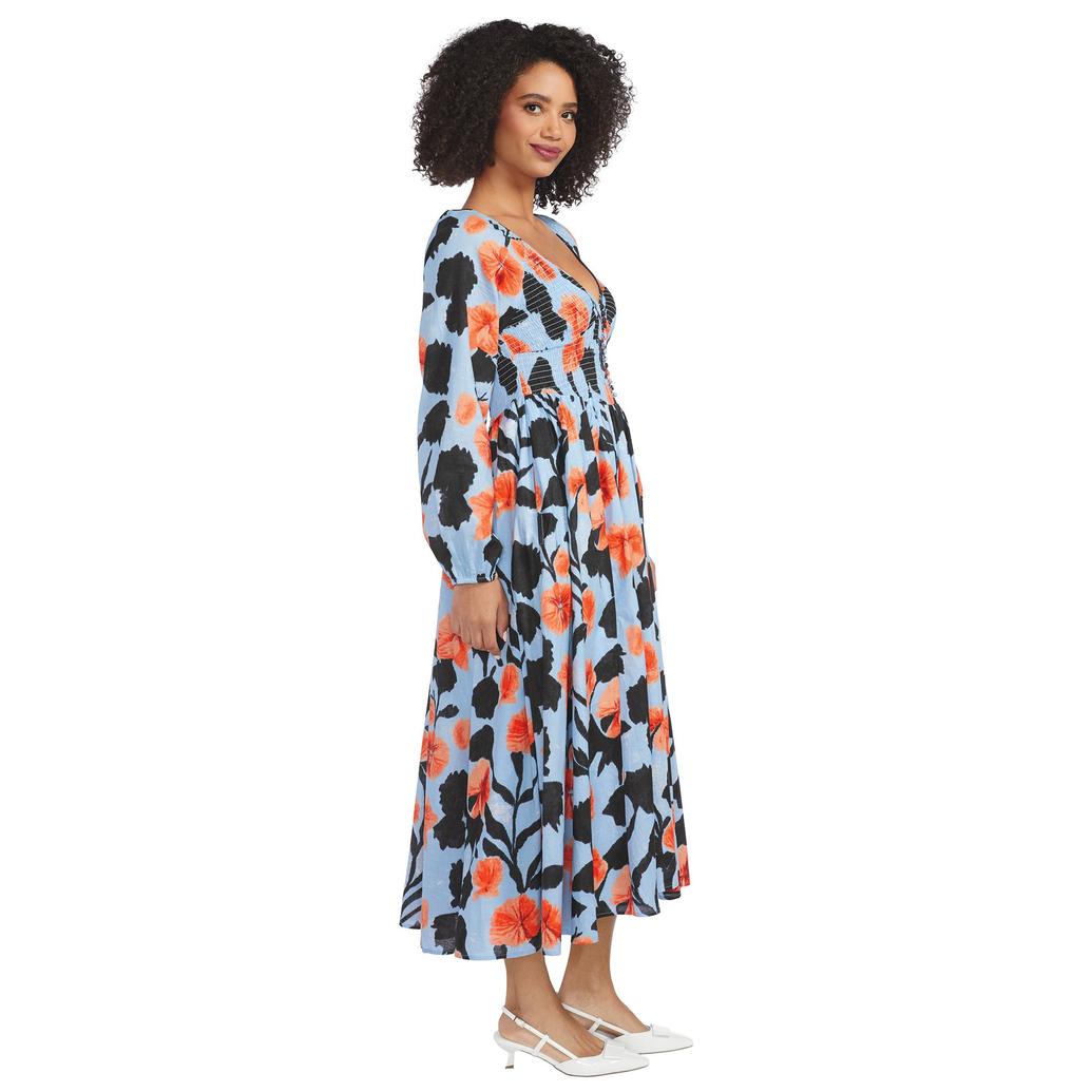 ladies maxi dress with sleeves Masseys Long-Sleeve L Women's Coral Blue Floral cute modest dresses