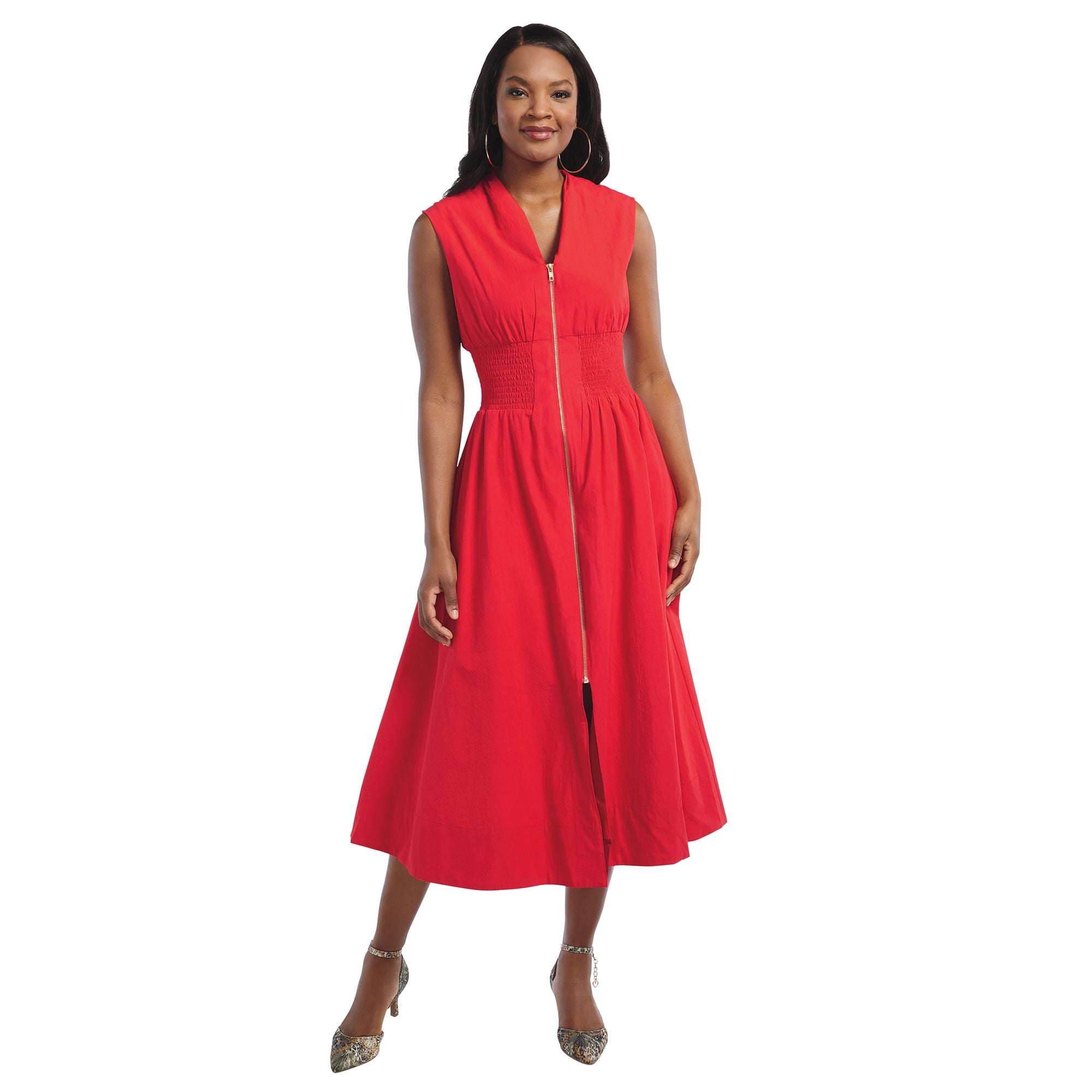 Masseys® Zip-Front Cinch Waist Midi Dress | Masseys